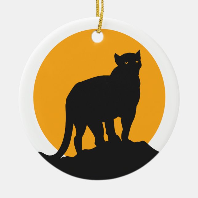 Black panther sunset silhouette ceramic tree decoration (Front)