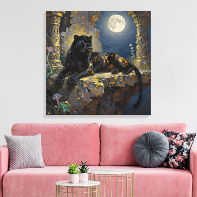 Black Panther under the Full Moon  Canvas Print (Insitu(LivingRoom))