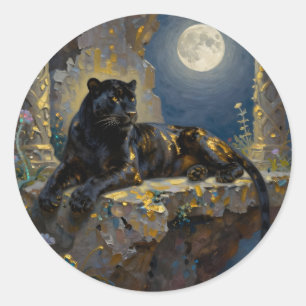 Black Panther under the Full Moon Classic Round Sticker