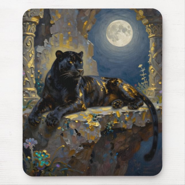 Black Panther under the Full Moon  Mouse Mat (Front)