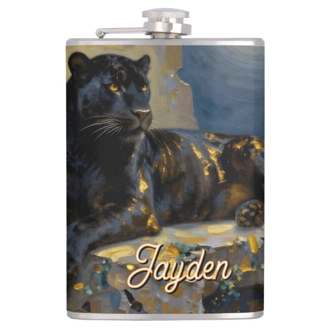 Black Panther under the Full Moon Personalized Hip Flask (Front)