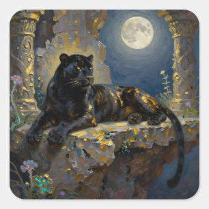 Black Panther under the Full Moon Square Sticker