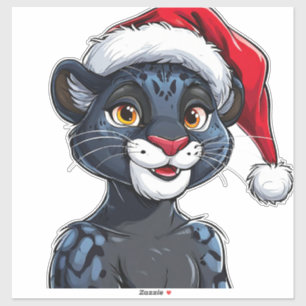 Black Panther Wearing Christmas Hat