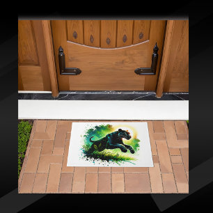 Black Panther with green surroundings Monogram   Doormat