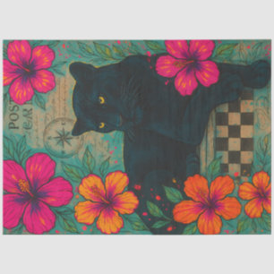 Black Panther with Hibiscus  – Tropical Gothic Tissue Paper