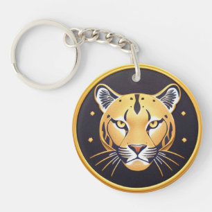 Black Panther with Intricate Artistic Details Key Ring