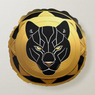 Black Panther with Metallic Details Round Cushion