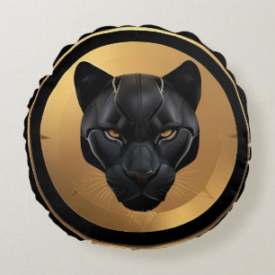 Black Panther with Metallic Details Round Cushion