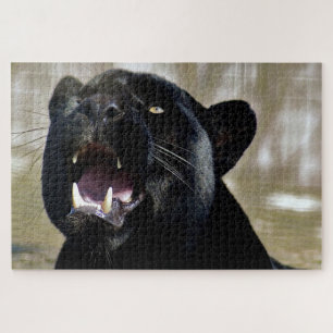 Black Panther with teeth showing and yellow eyes Jigsaw Puzzle