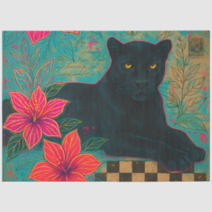 Black Panther with Tropical Flowers Gothic Tissue Paper