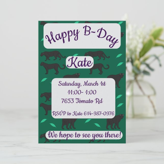 Black Panthers Happy Birthday Invitation (Standing Front)
