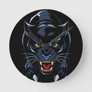 Black panther's head round clock