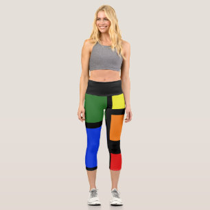 Black pants Colour block bright High Waisted Capri