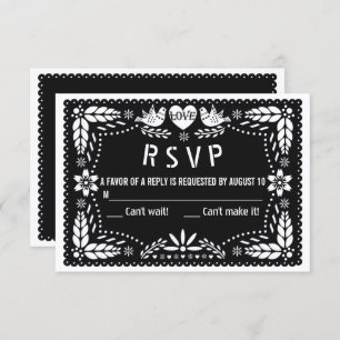 Black papel picado love birds and flowers wedding  RSVP card