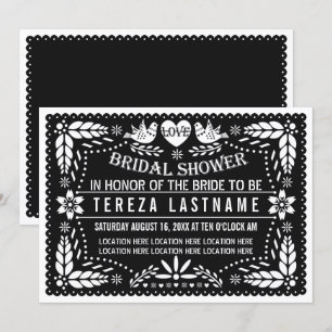 Black papel picado love wedding bridal shower invitation