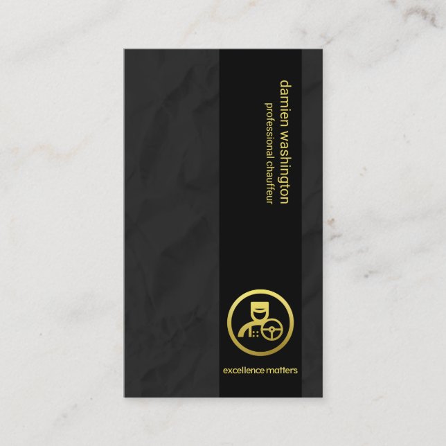 Black Paper Crease Texture Black Column Chauffeur Business Card (Front)