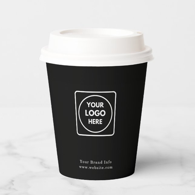 Black Paper Cups | Custom Business Logo Modern  (Front)