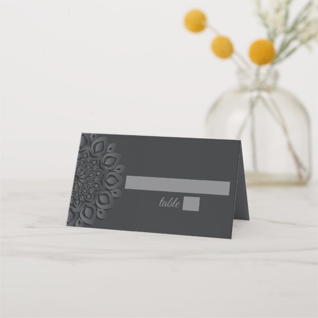 Black Paper Cut Mandala Wedding Place Card (Front)