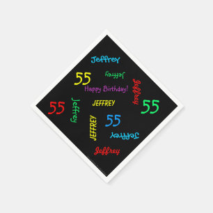 Black Paper Napkins, 55th Birthday Party Names Napkin