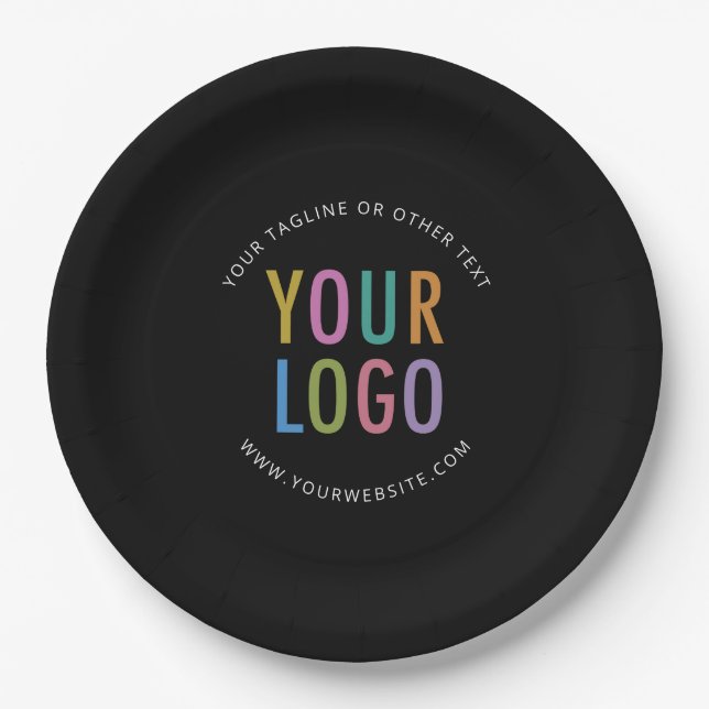 Black Paper Plates Company Logo Printed Bulk (Front)