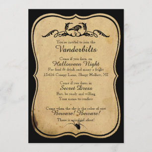 Black Parchment Raven Halloween Party Invitation