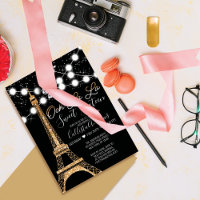 Black Paris Eiffel Tower Glitter Lights Sweet 16