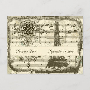 Black Paris Eiffel Tower Music Cream Save the Date Announcement Postcard