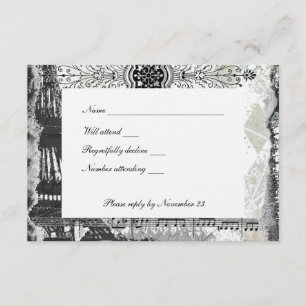 Black Paris Eiffel Tower Music rsvp with envelope Card