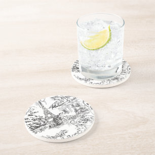 Black Paris Eiffel Tower Toile  Coaster