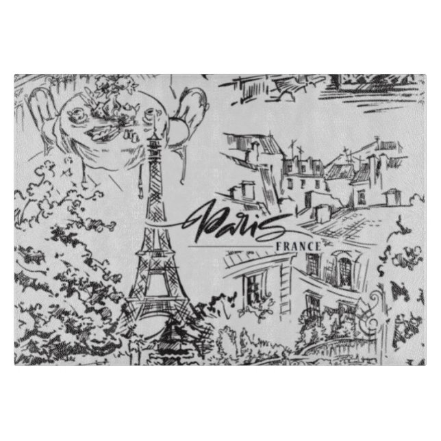 Black Paris Eiffel Tower Toile  Cutting Board (Front)