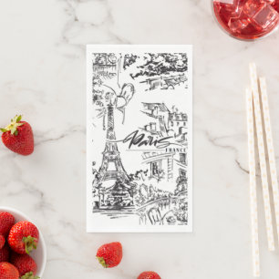 Black Paris Eiffel Tower Toile Napkin
