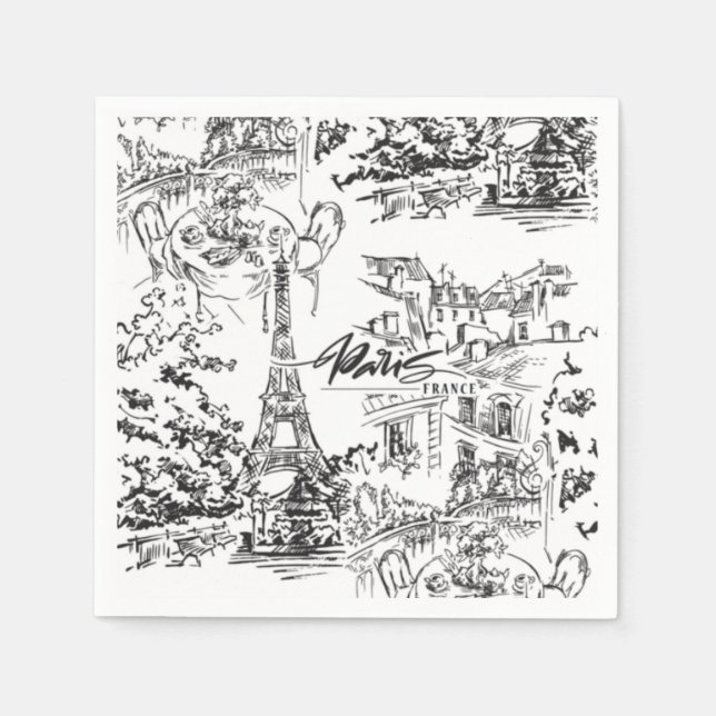 Black Paris Eiffel Tower Toile  Napkin (Front)