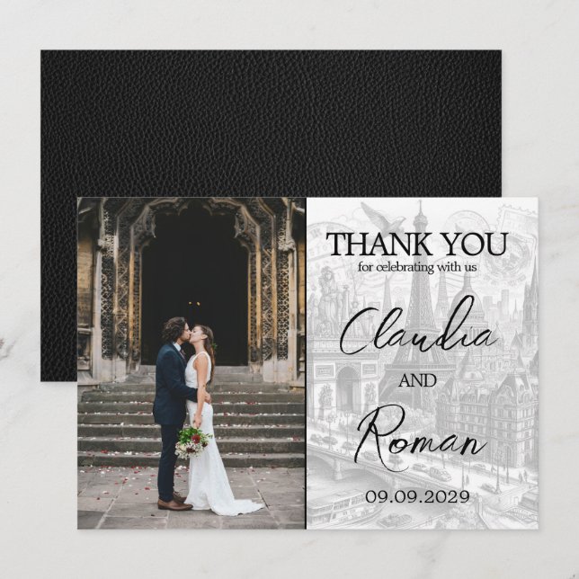 Black Paris Passport Thank You Card (Front/Back)