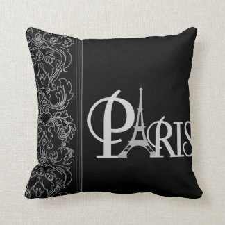 Black Paris Throw Pillow