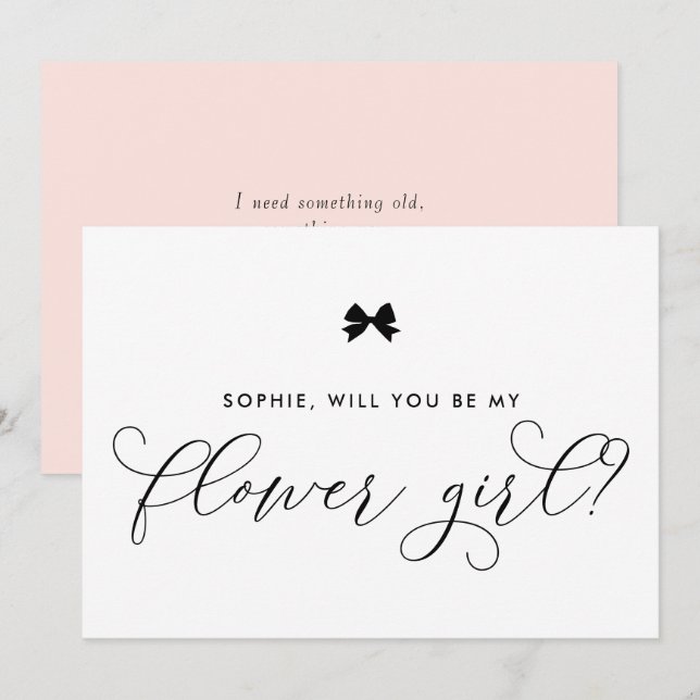 Black Parisian Bow Will You Be My Flower Girl Invitation (Front/Back)