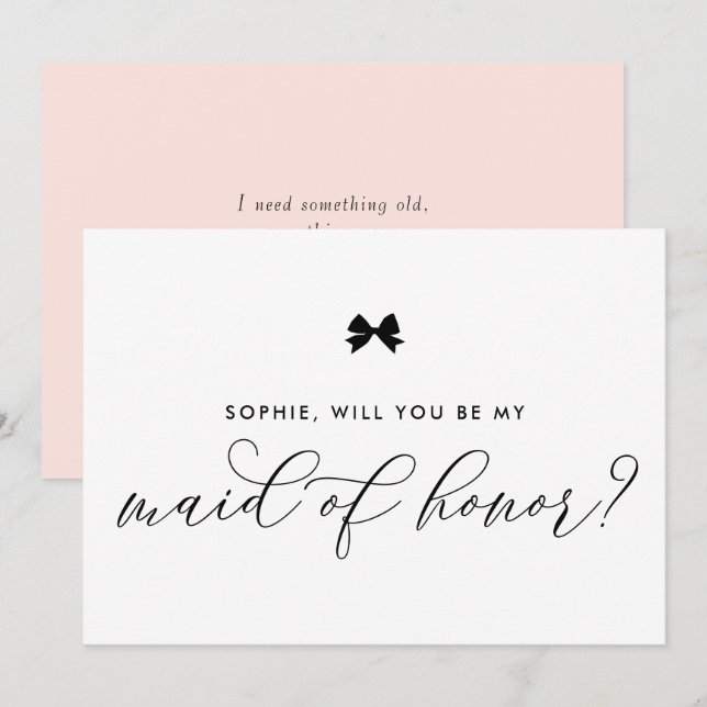 Black Parisian Bow Will You Be My Maid of Honour Invitation (Front/Back)