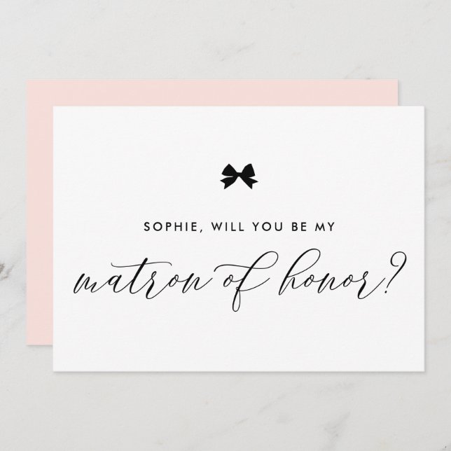 Black Parisian Bow Will You Be My Matron of Honour Invitation (Front/Back)