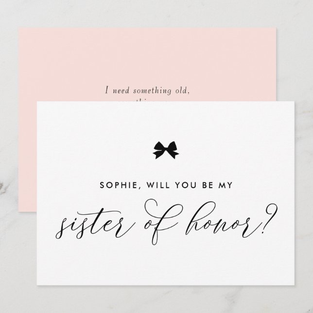 Black Parisian Bow Will You Be My Sister of Honour Invitation (Front/Back)
