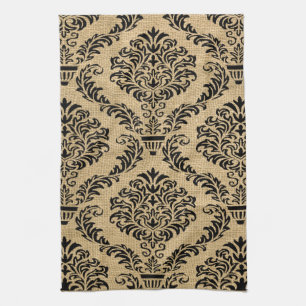 Black Parisian Moods Damask Tea Towel