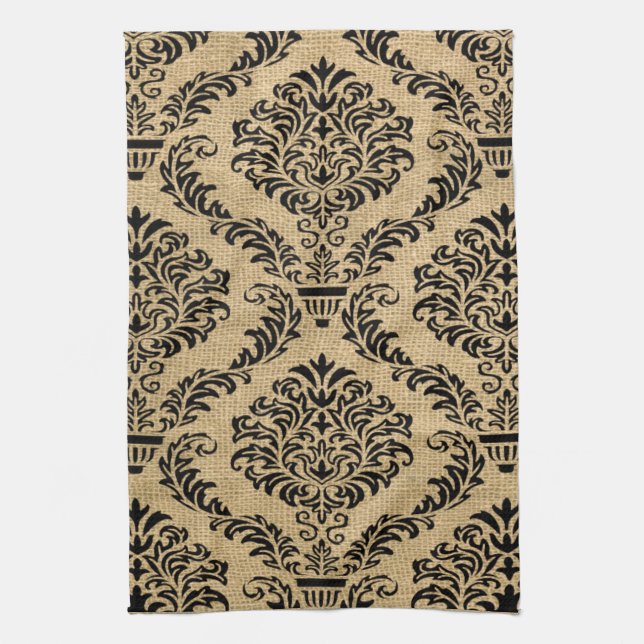 Black Parisian Moods Damask Tea Towel (Vertical)