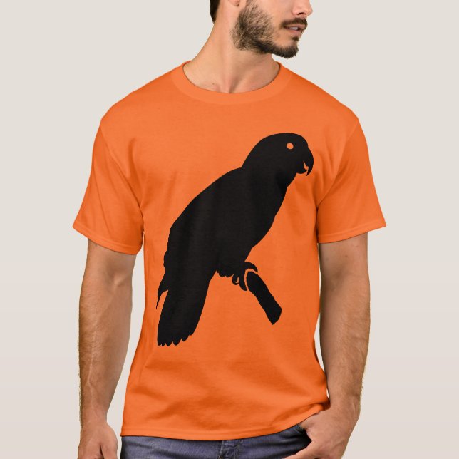 Black Parrot On Perch T-Shirt (Front)