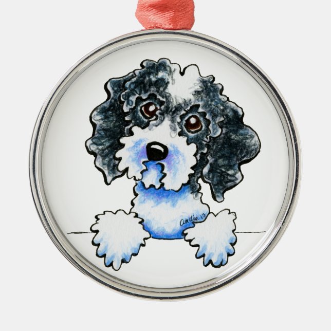 Black Parti Cockapoo Lined Up Metal Tree Decoration (Front)