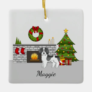 Black Parti-color Mini Goldendoodle Christmas Room Ceramic Ornament