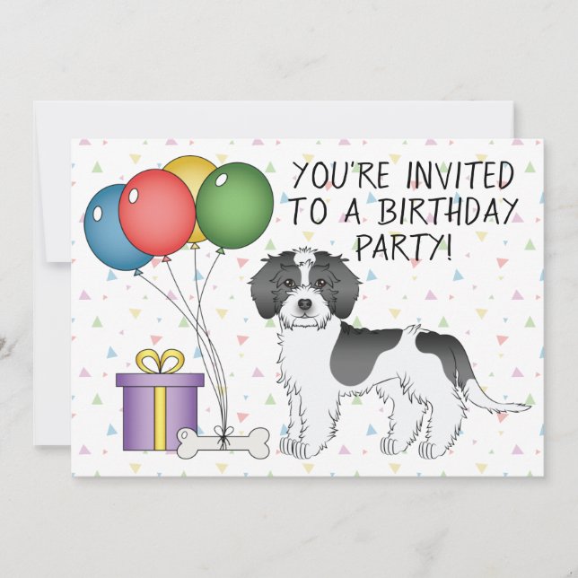 Black Parti-Colour Mini Goldendoodle Dog Birthday Invitation (Front)