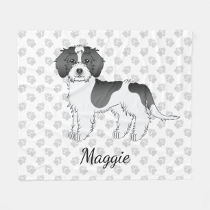 Black Parti-colour Mini Goldendoodle Dog & Name Fleece Blanket