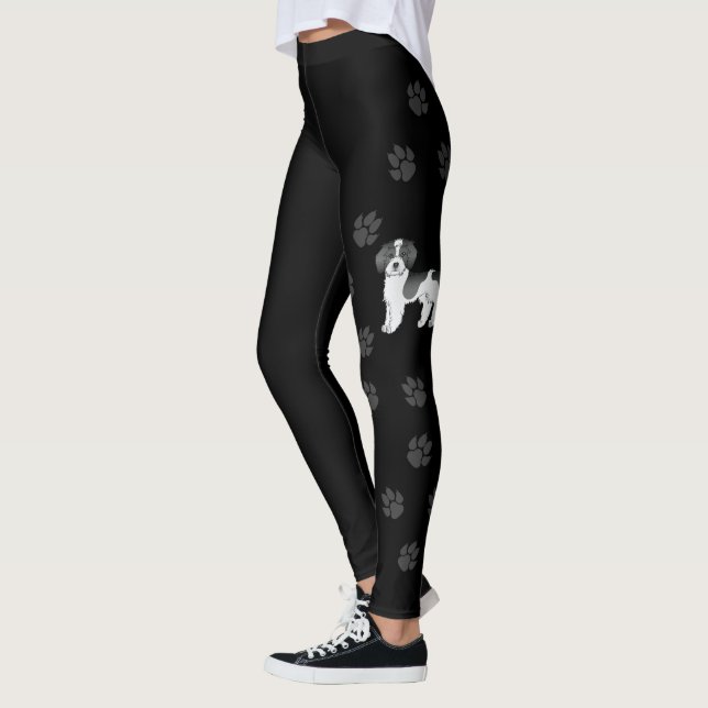 Black Parti-colour Mini Goldendoodle Dog & Paws Leggings (Left)