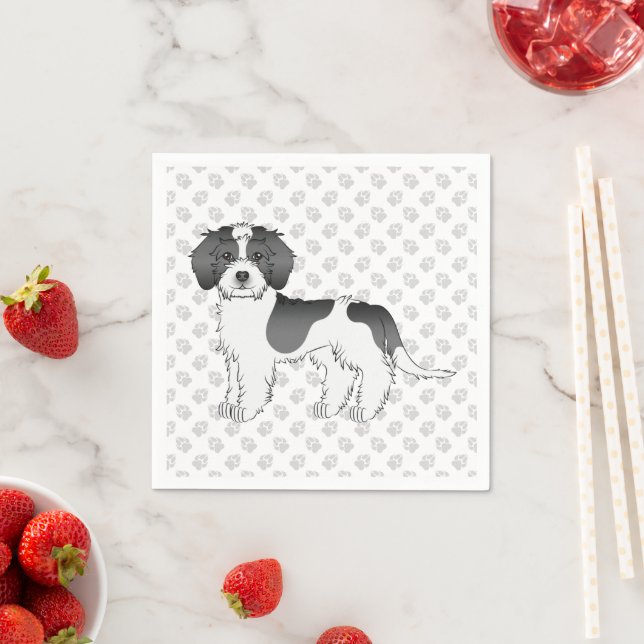 Black Parti-colour Mini Goldendoodle Dog & Paws Napkin (Insitu)