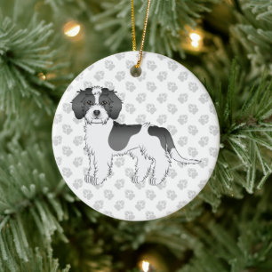 Black Parti-colour Mini Goldendoodle Dog & Text Ceramic Tree Decoration