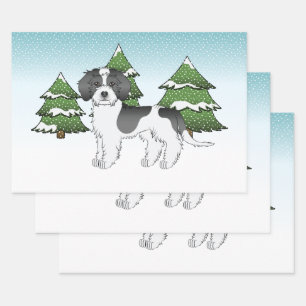 Black Parti-colour Mini Goldendoodle Winter Forest Wrapping Paper Sheet