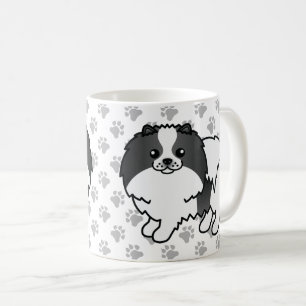 Black Parti-Colour Pomeranian Cartoon Dog & Paws Coffee Mug
